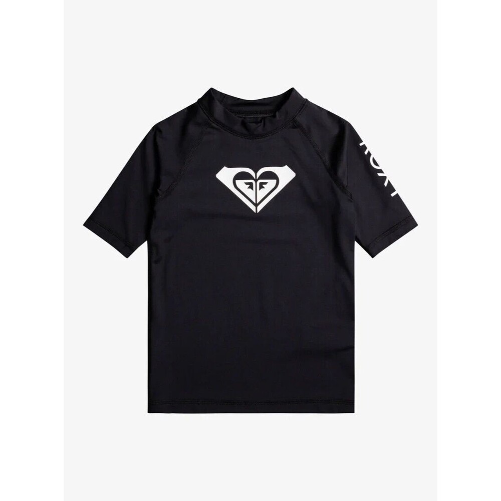 ROXY Girls 6 Whole Hearted UPF 50 Short Sleeve Rashguard Black Swim Surf Shirt